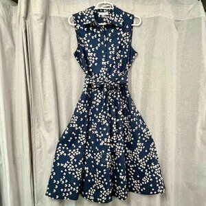 Size 6 Calvin Klein Sleeveless Collared Button Down Tie Waist Dress w/ pockets